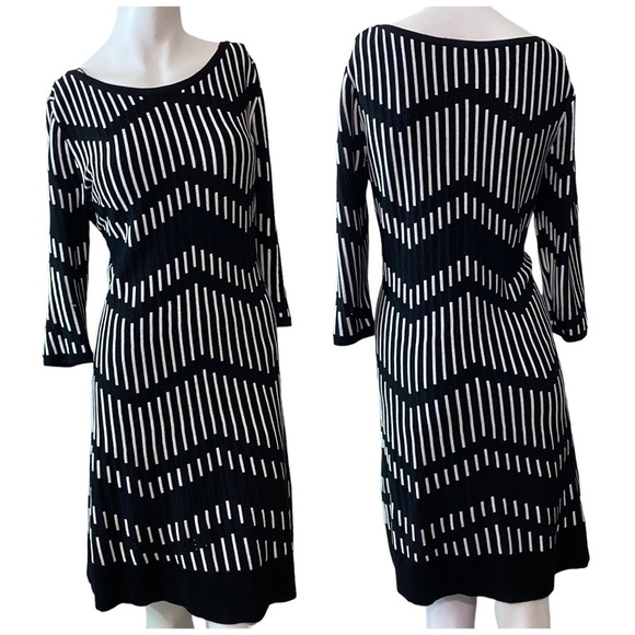 Taylor (Swift) Black & White Chevron Striped 3/4 Sleeve Sweater Dress Size XL - Picture 2 of 9